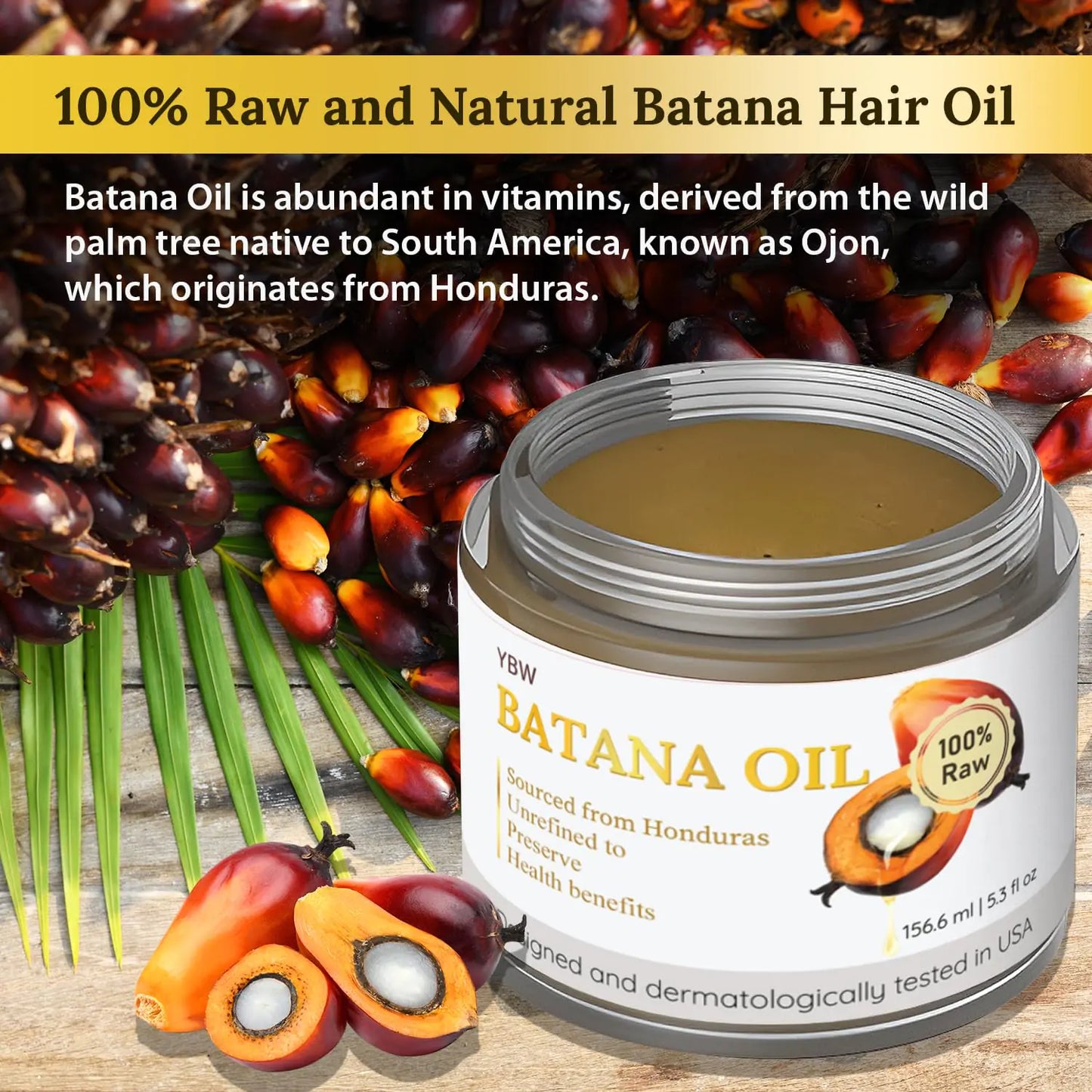 Real Batana Oil - Dr. Sebi Approved 100% Natural, Unrefined and Organic Batana Oil from Honduras for Hair Growth - Enhances Hair Thickness, Prevents Loss for Men & Women